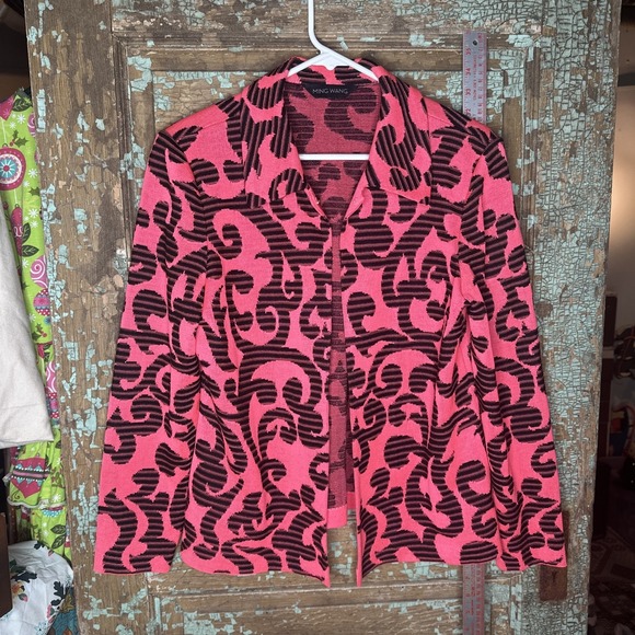 Ming Wang Sweaters - Ming Wang Pink Black Acrylic Knit Cardigan Jacket Medium?  No size tag.